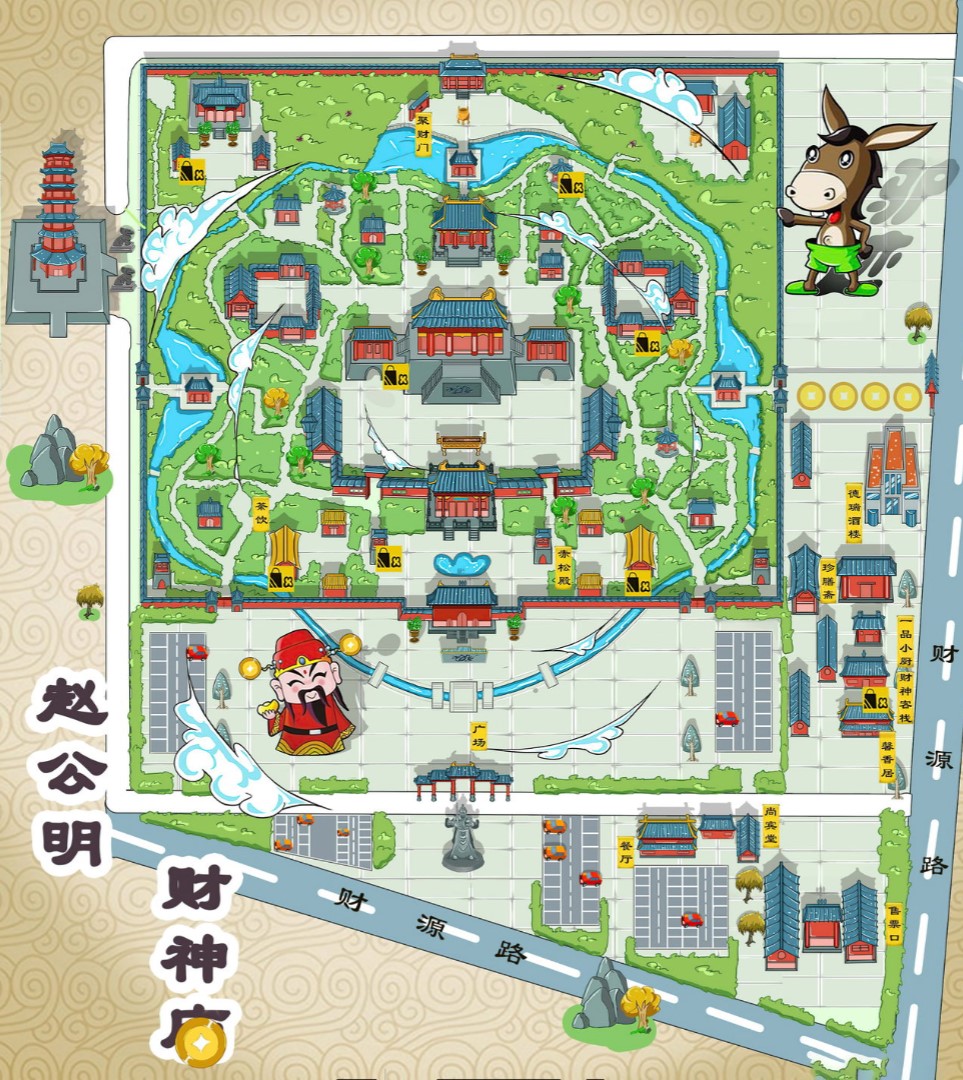 江城寺庙类手绘地图